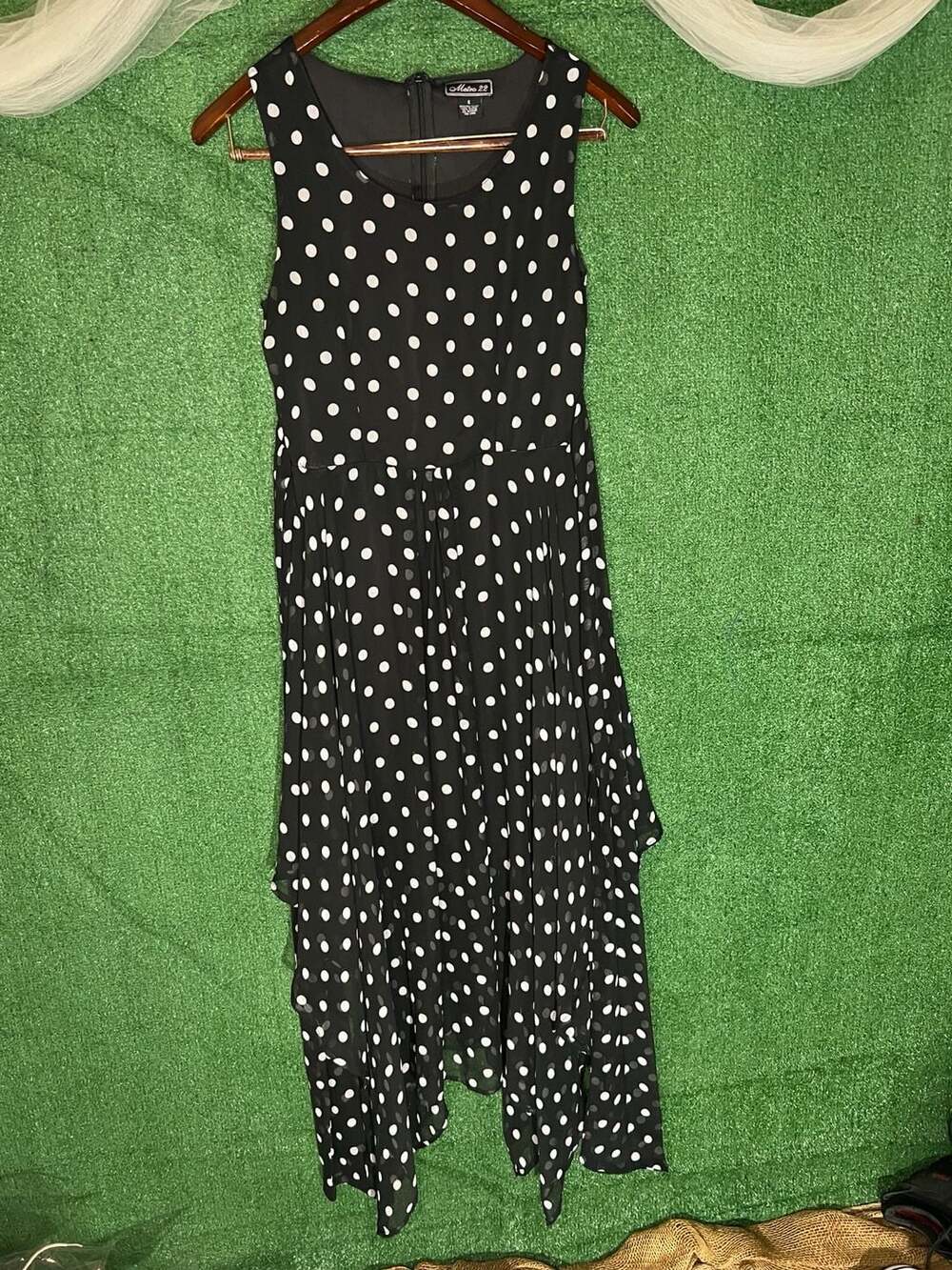 Metro 22 Black And White Polka Dot Asymmetric High Low Midi Dress Size 8